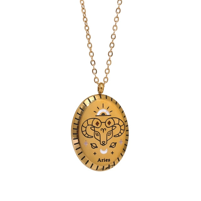 Zodiac Oval Pendant Necklace Gold