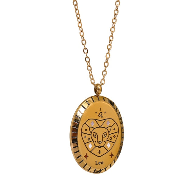 Zodiac Oval Pendant Necklace Gold