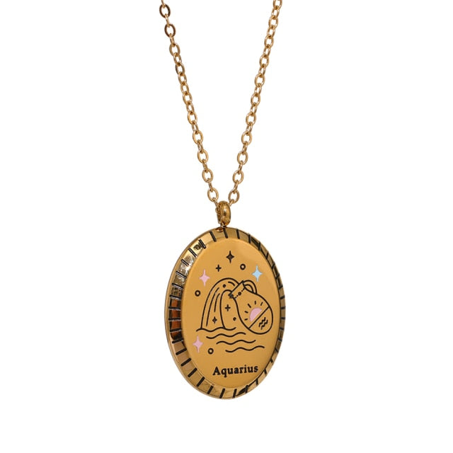 Zodiac Oval Pendant Necklace Gold
