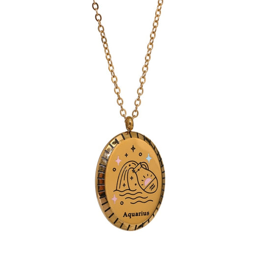 Zodiac Oval Pendant Necklace Gold