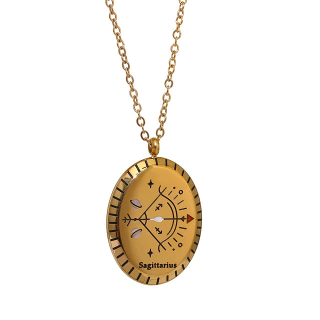 Zodiac Oval Pendant Necklace Gold