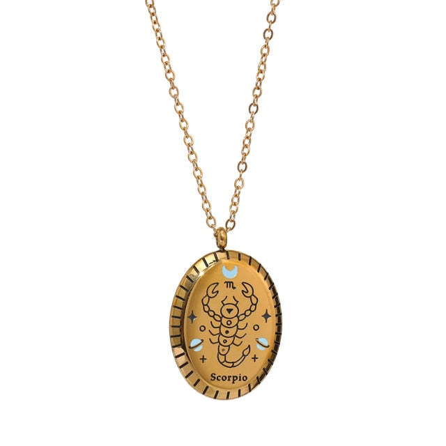 Zodiac Oval Pendant Necklace Gold