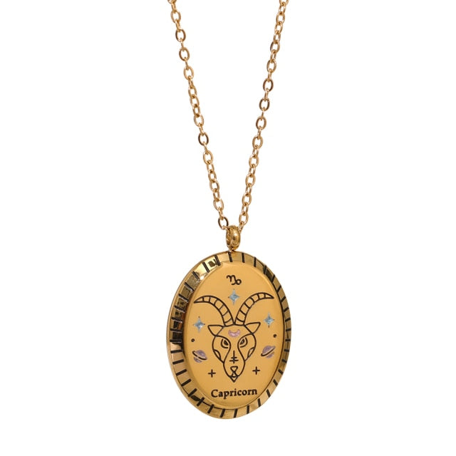 Zodiac Oval Pendant Necklace Gold
