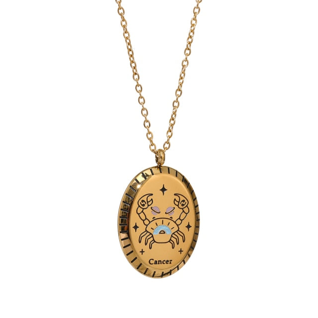 Zodiac Oval Pendant Necklace Gold