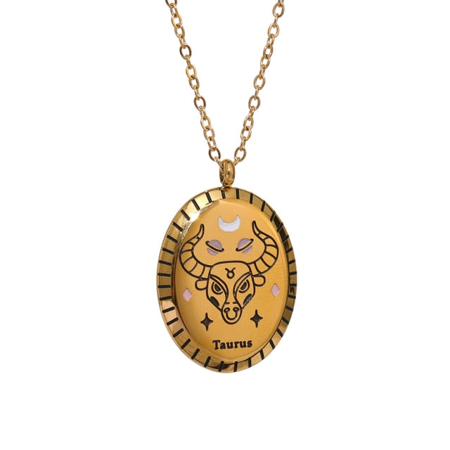 Zodiac Oval Pendant Necklace Gold