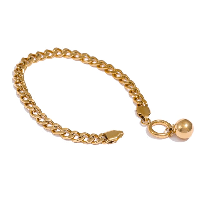 Chunky Gold Curb Chain Necklace and Bracelet Set with Gold Beads