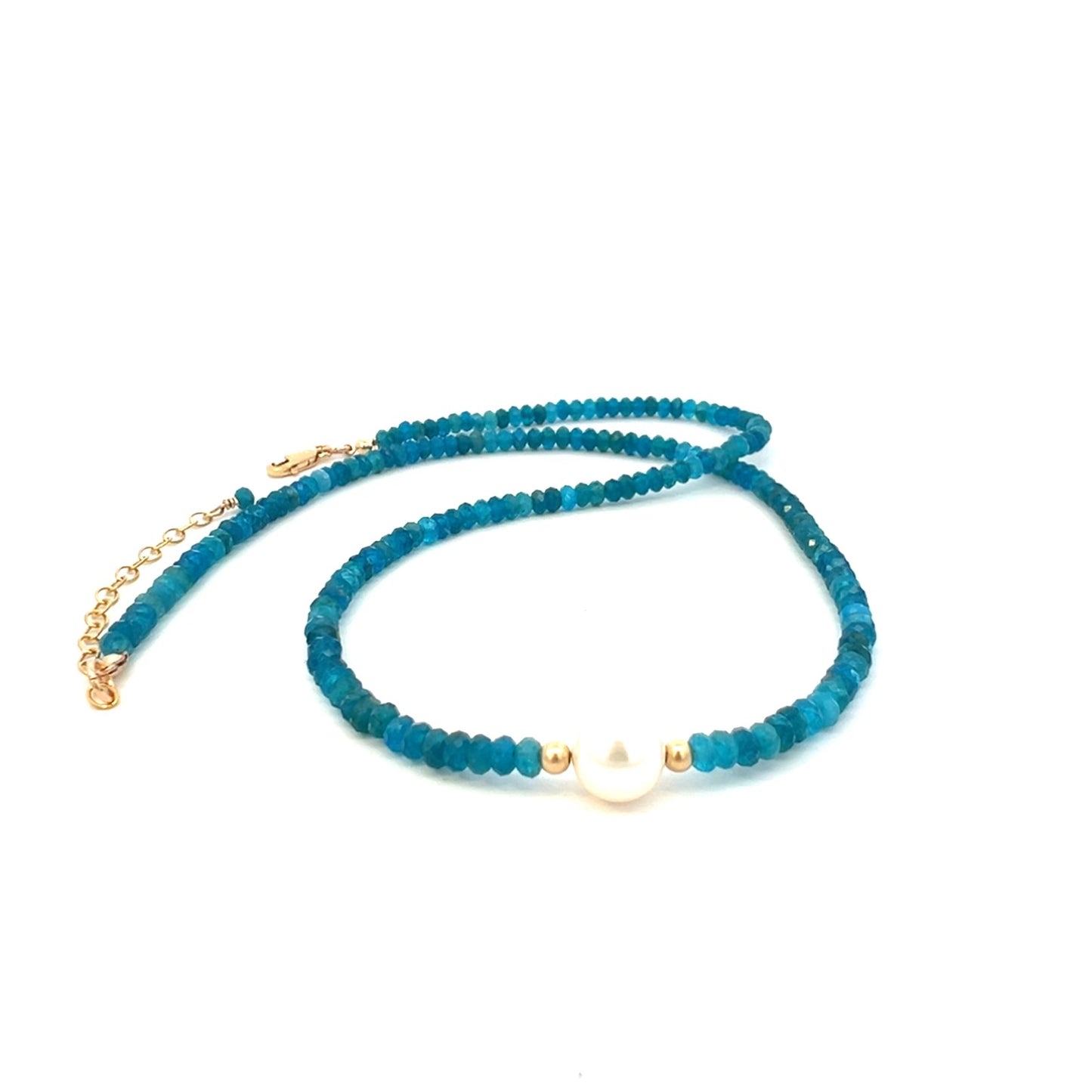 Neon blue apatite and Pearl necklace