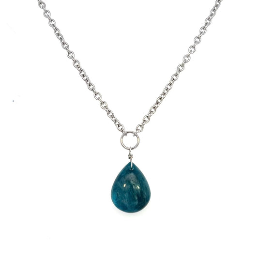 Blue Apatite Pendant Necklace Silver Tone