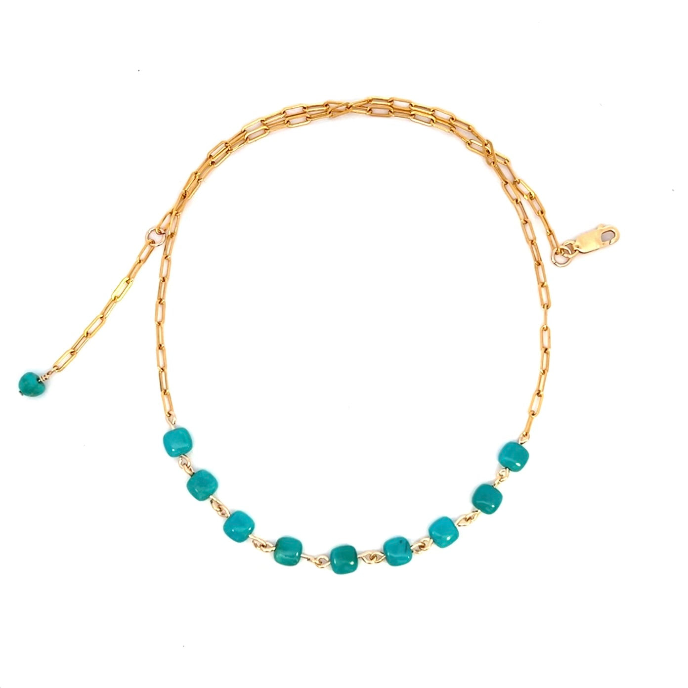 Arizona Blue Turquoise Necklace on Paperclip 14k GF Gold