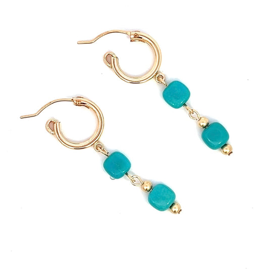 Arizona Blue Turquoise Drop Dangle Earrings 14k GF Gold