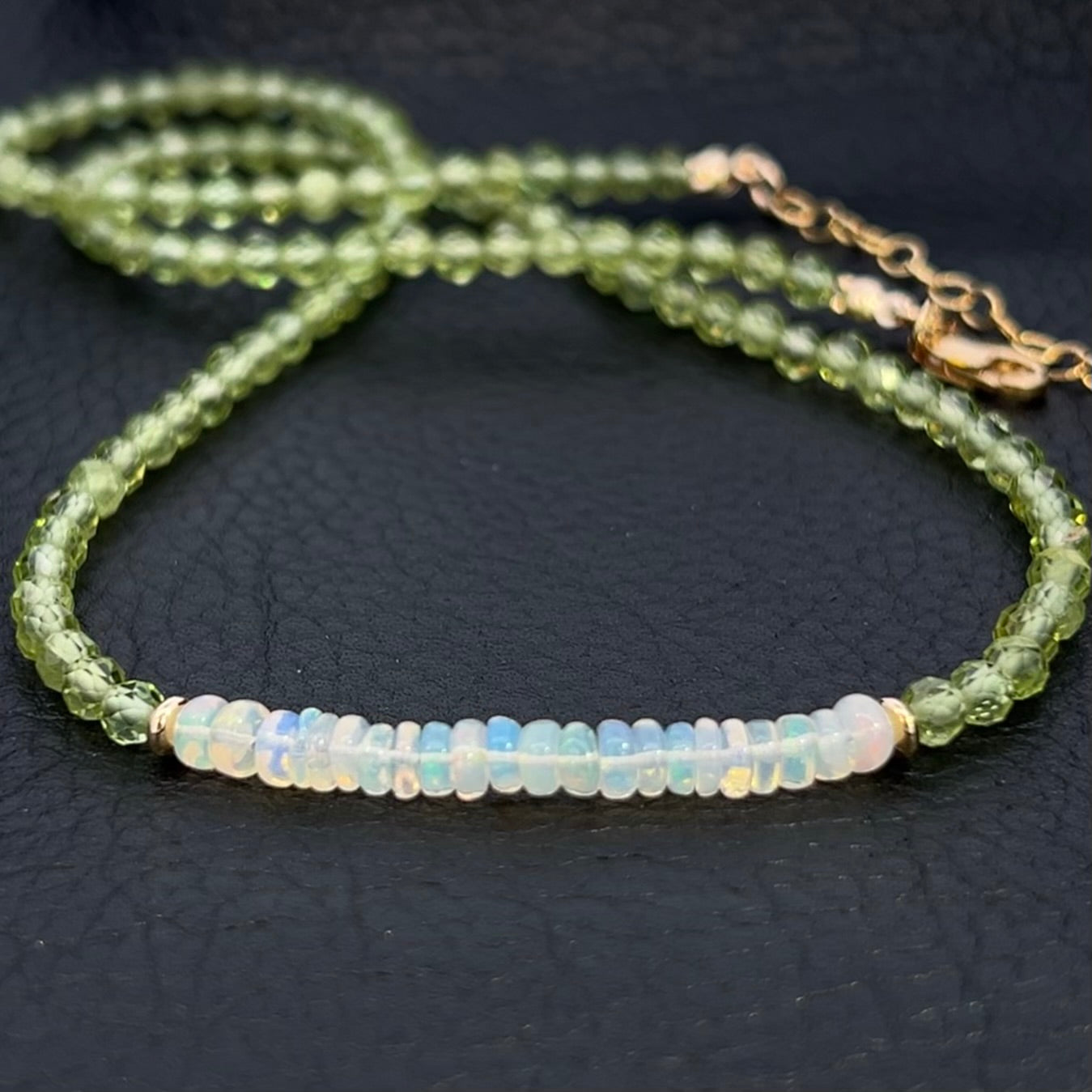 Green Peridot and Ethiopian Opal Necklace 14k GF Gold AAA