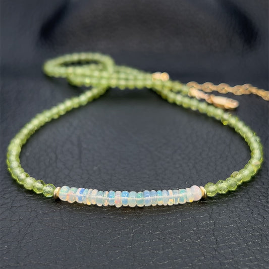 Green Peridot and Ethiopian Opal Necklace 14k GF Gold AAA