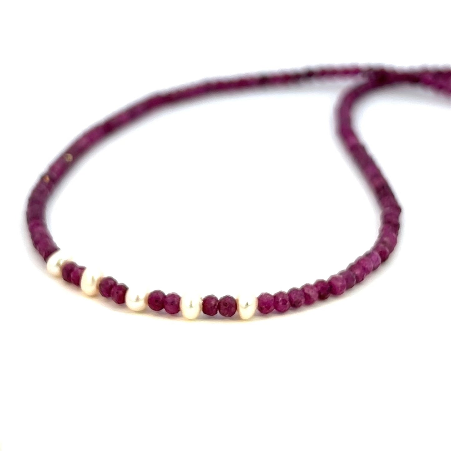 Dainty Natural Ruby Choker Necklace with Pearl 14k GF Gold