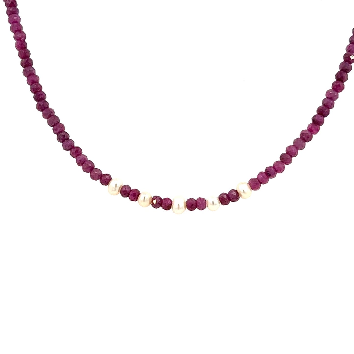 Dainty Natural Ruby Choker Necklace with Pearl 14k GF Gold