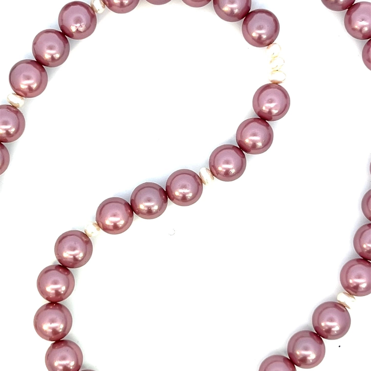 Mauve Pink and White Pearl Necklace Silver