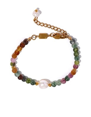 Mixed Tourmaline Gemstone and Pearl Necklace and Bracelet Set