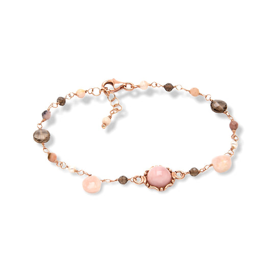 Italian Pink Opal with Smoky Quartz and Pearls Bracelet