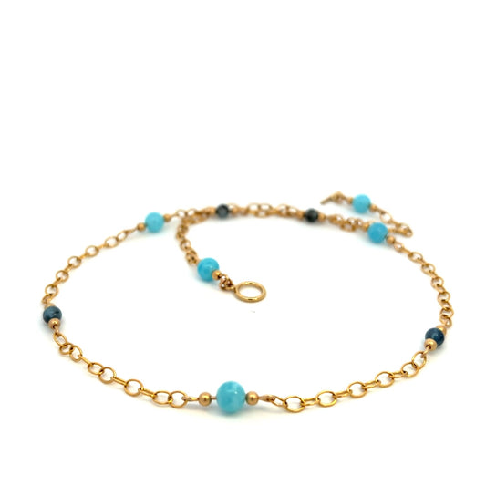 Blue Aquamarine and Chalcedony Toggle Necklace 14k GF