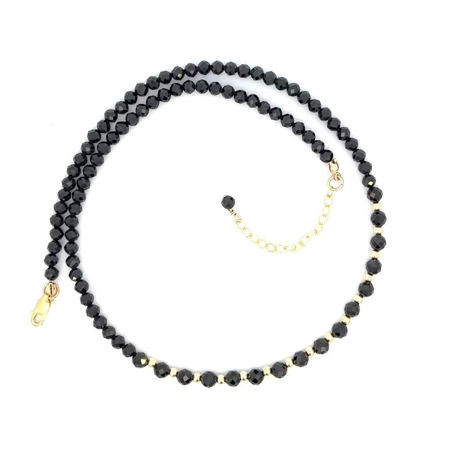 Black Spinel Necklace Chunky 14K GF Gold