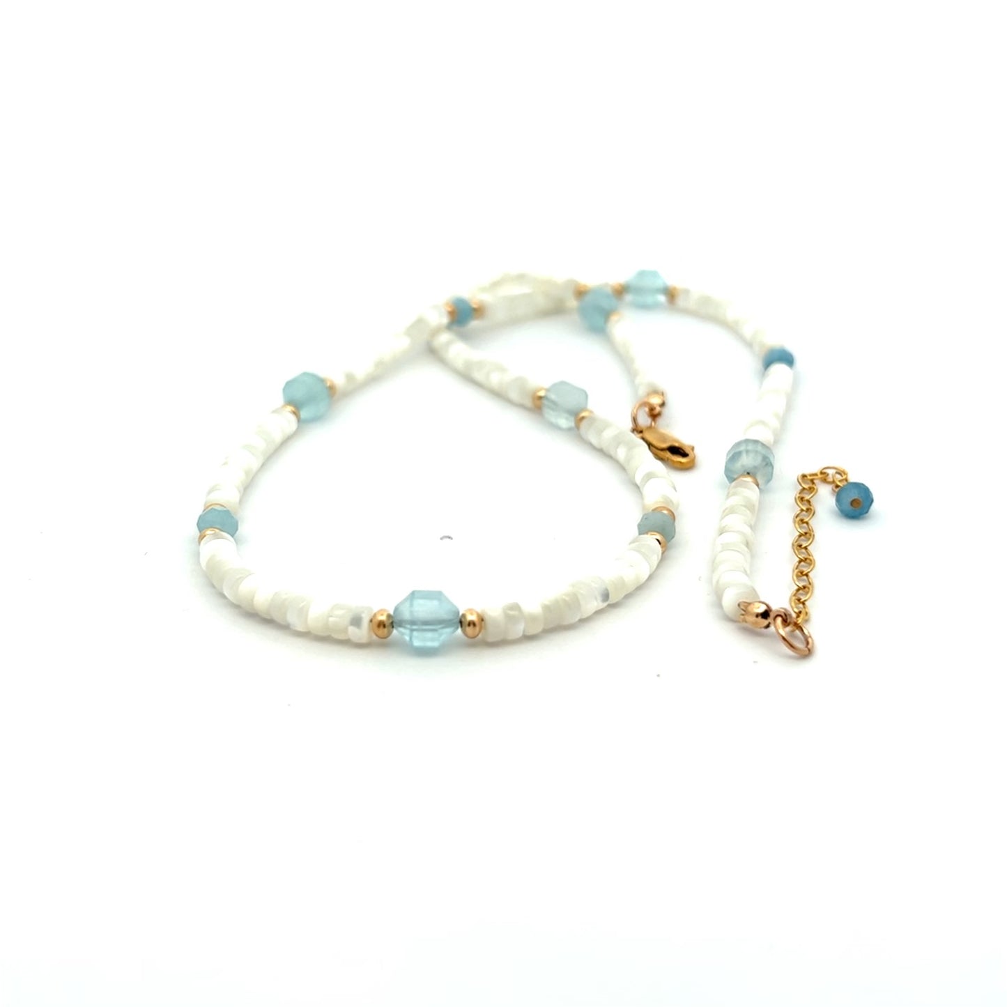 Aquamarine and Mother of Pearl Necklace 14k GF Gold
