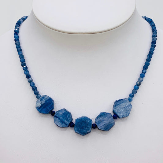 Genuine Gemstone Blue Kyanite and Lapis Lazuli Necklace 14k GF Necklace Gold