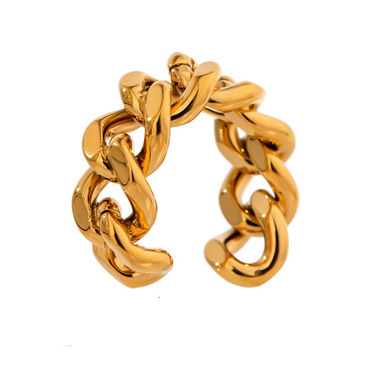 Adjustable Curb Link Chain Ring Gold