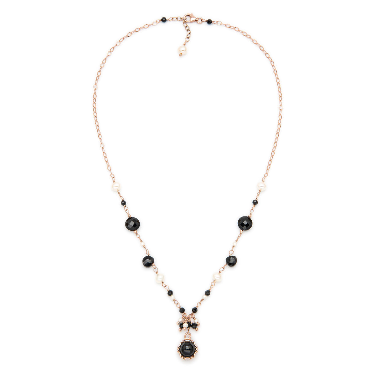 Italian Black Spinel and Onyx with Pearls Necklace