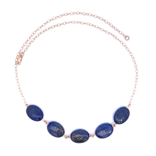 Genuine Gemstone Blue Lapis Lazuli Necklace 14k GF Chain Necklace Gold