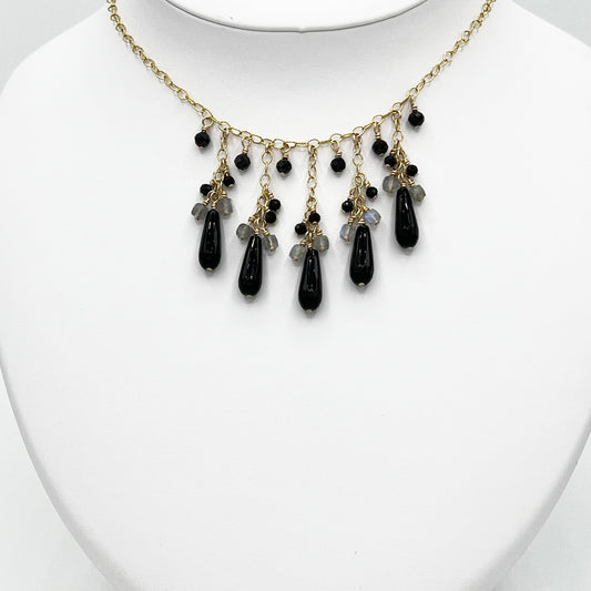 Black Onyx Black Spinel and Labradorite Choker Necklace 14k GF Gold