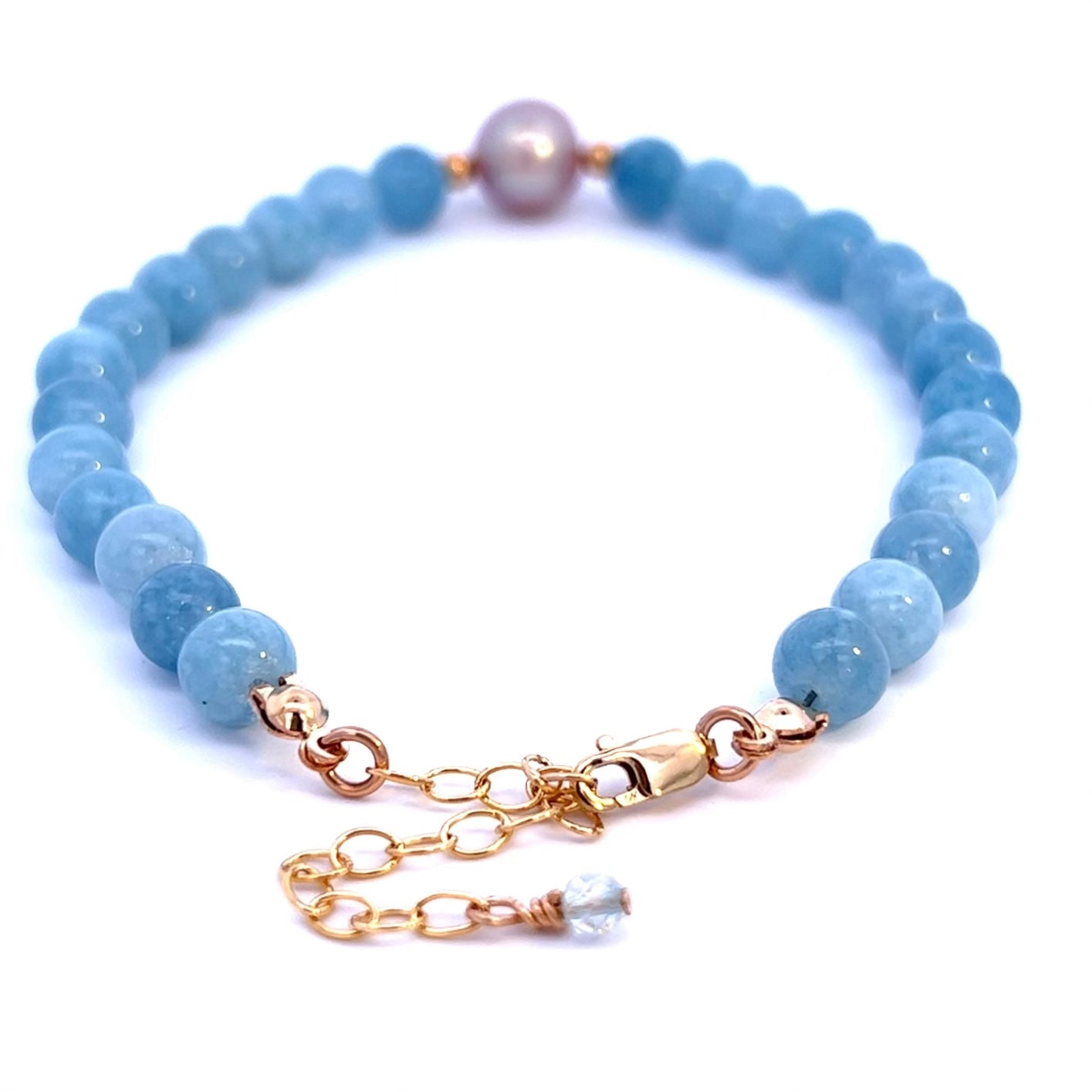 Sky Blue Aquamarine and Pearl Bracelet 14k GF