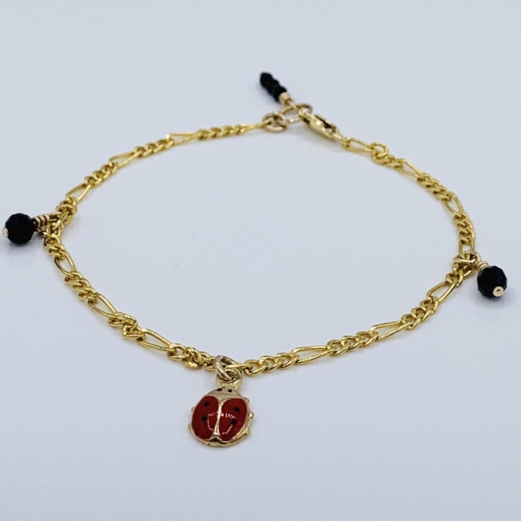 Ladybug and black spinel charm bracelet