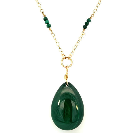 Green Malachite Pendant Necklace 14K GF Gold AAA Malachite