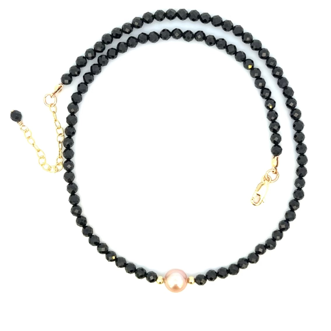 Black Spinel Choker Necklace with Pearl AAA Black Spinel 14k GF Gold