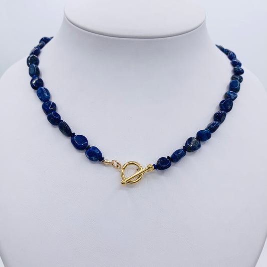Blue Lapis Lazuli Necklace 14k GF Toggle Necklace Natural Gemstone Gold