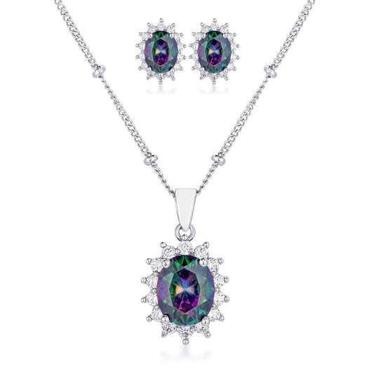 Mystic Stone Oval Pendant Necklace and Earrings Set