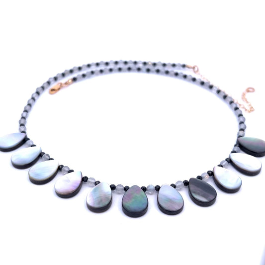 Labradorite with Black Mother of Pearl and Black Spinel Necklace 14K GF Gold