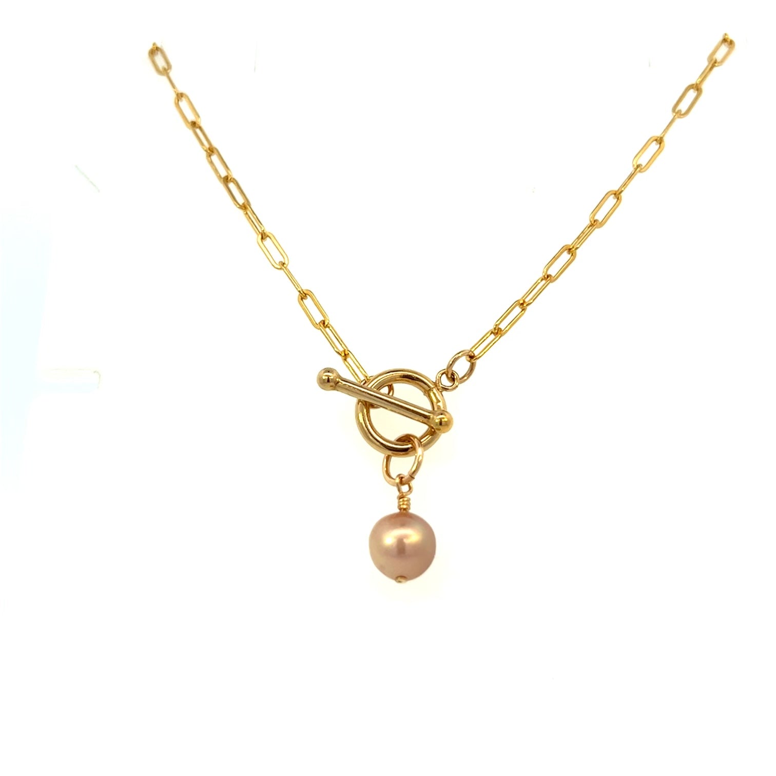 Pearl on paper clip gold chain