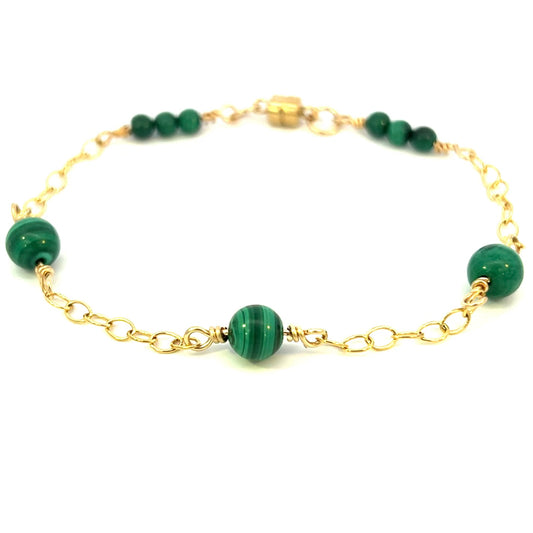Green Malachite Bracelet 14K GF Gold AAA Malachite