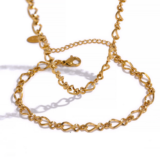 Gold Twisted Figaro Chain Necklace and Bracelet Set