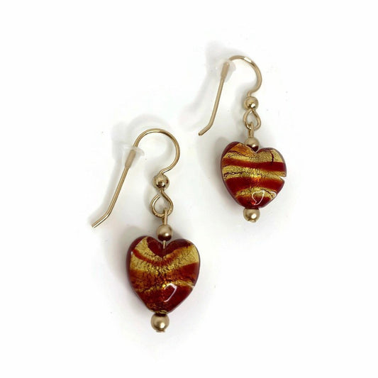 Venetian Glass Heart Earrings 14k GF