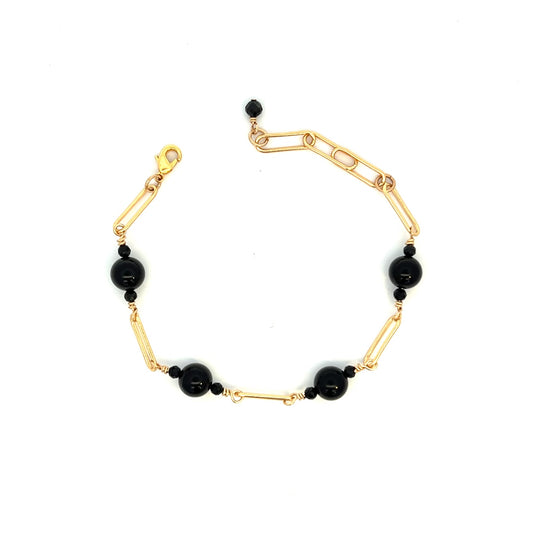 Black Onyx and Black Spinel Paperclip Chain Bracelet Gold
