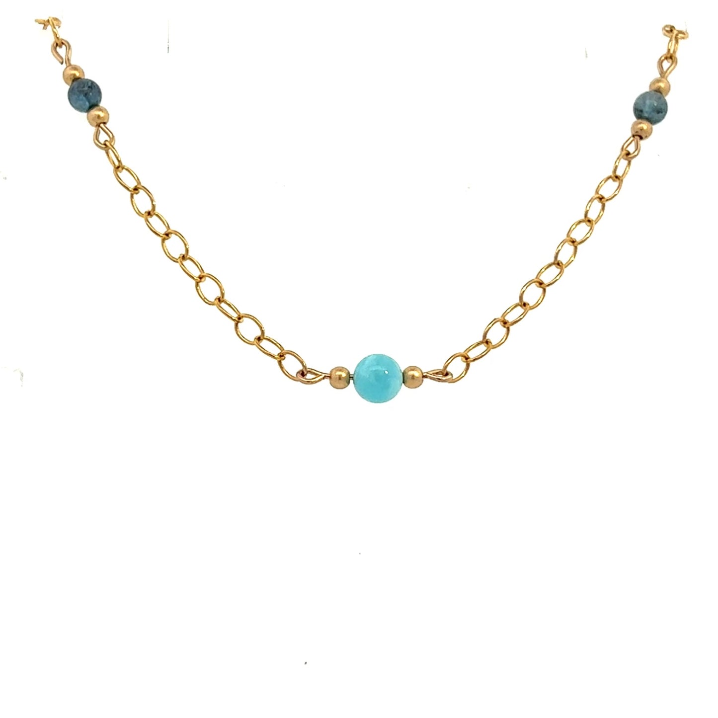 Blue Aquamarine and Chalcedony Toggle Necklace 14k GF
