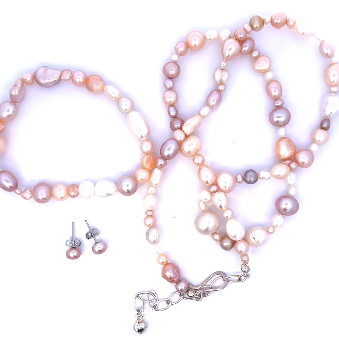 Pearl Necklace, Stretch Bracelet and Earrings Set