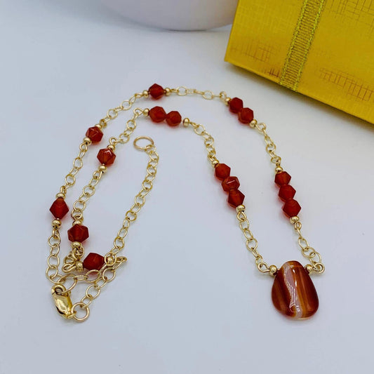 Orange Carnelian Necklace with Pendant on 14k Gold Filled Chain