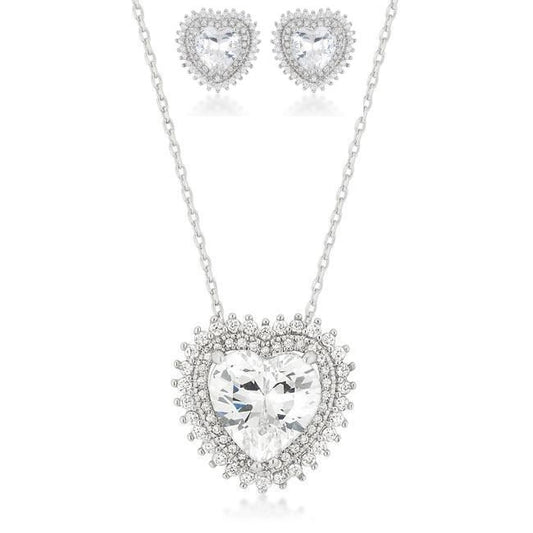 Halo Heart Pendant Necklace and Earrings Set