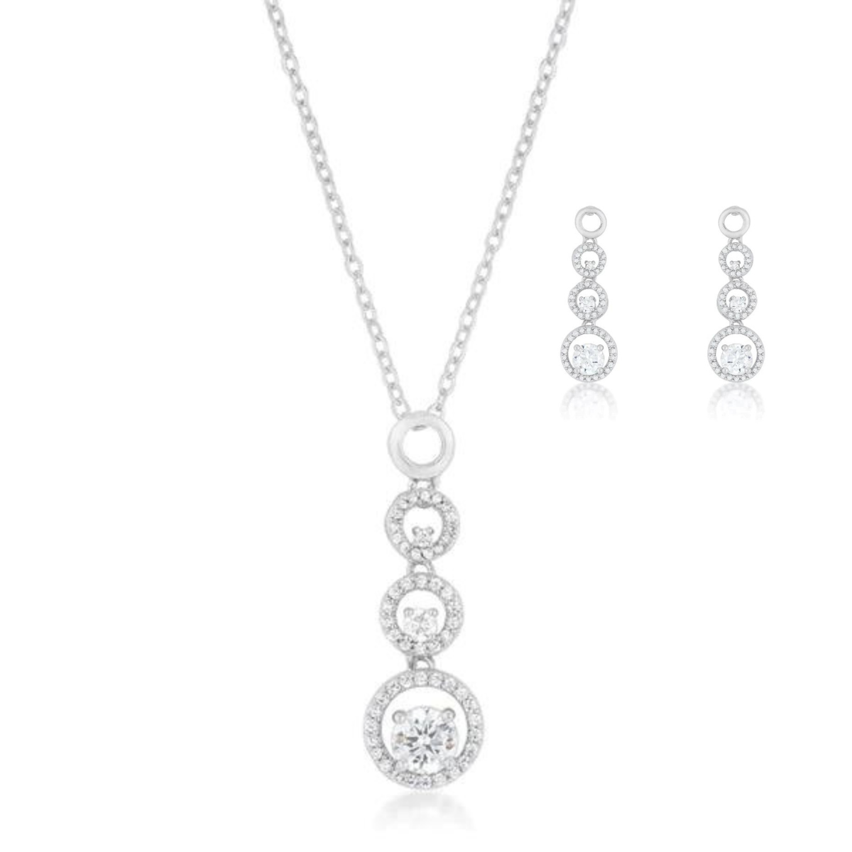 Sparkly Set Multi Hoop Pendant Necklace and Earrings Set Silver