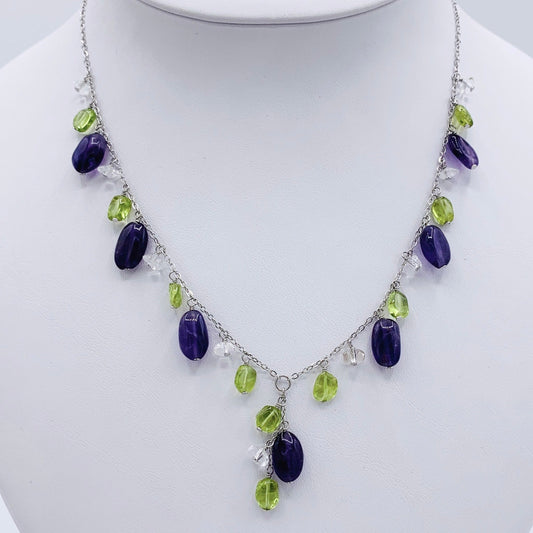 Amethyst and Peridot Necklace Sterling Silver