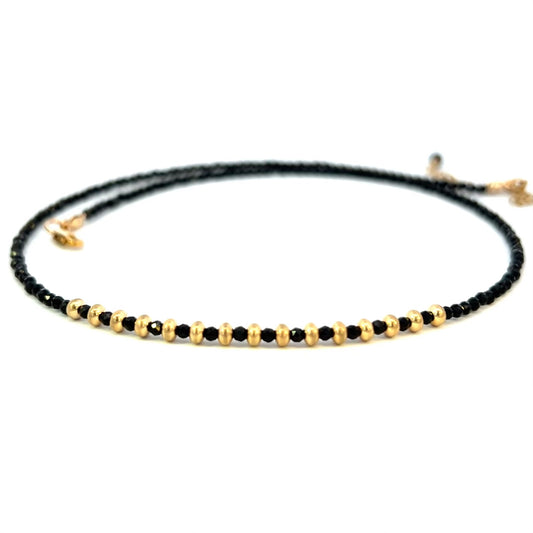Dainty Black Spinel Choker Necklace AAA Black Spinel 14k GF Gold