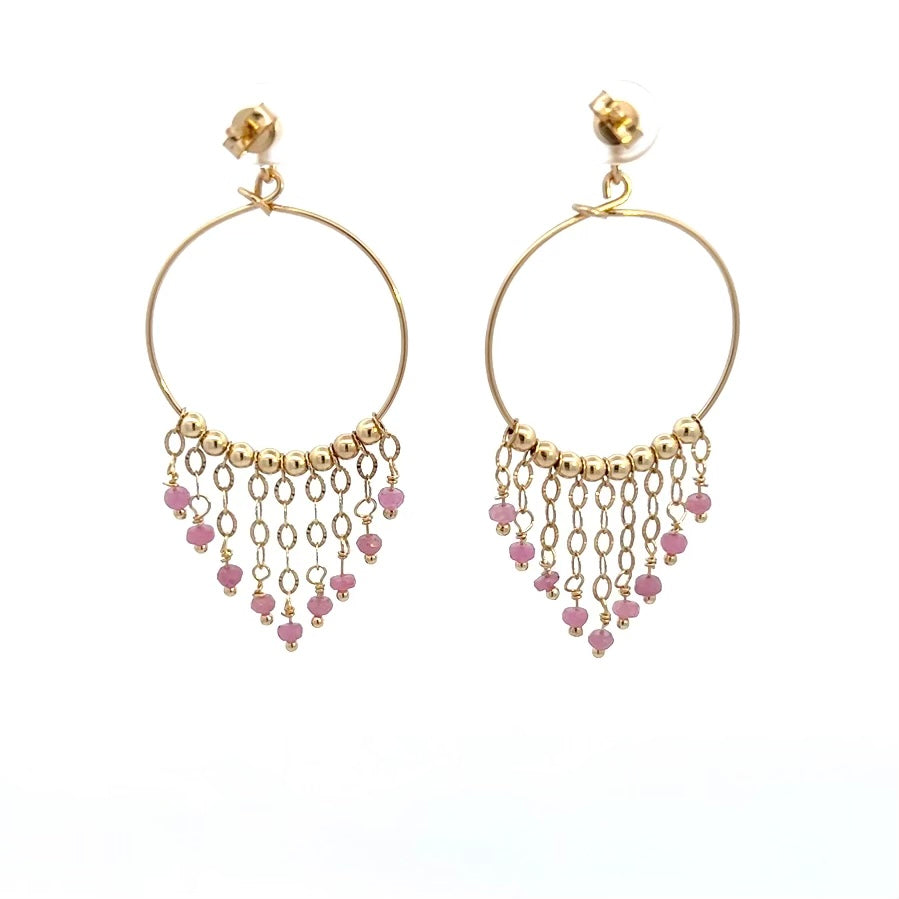 Italian Pink Sapphire Chandelier Hoop Earrings
