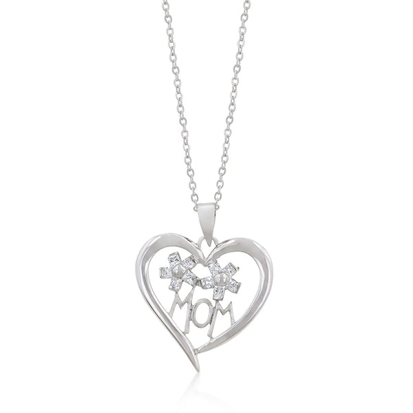 MOM Heart Pendant Necklace Silver